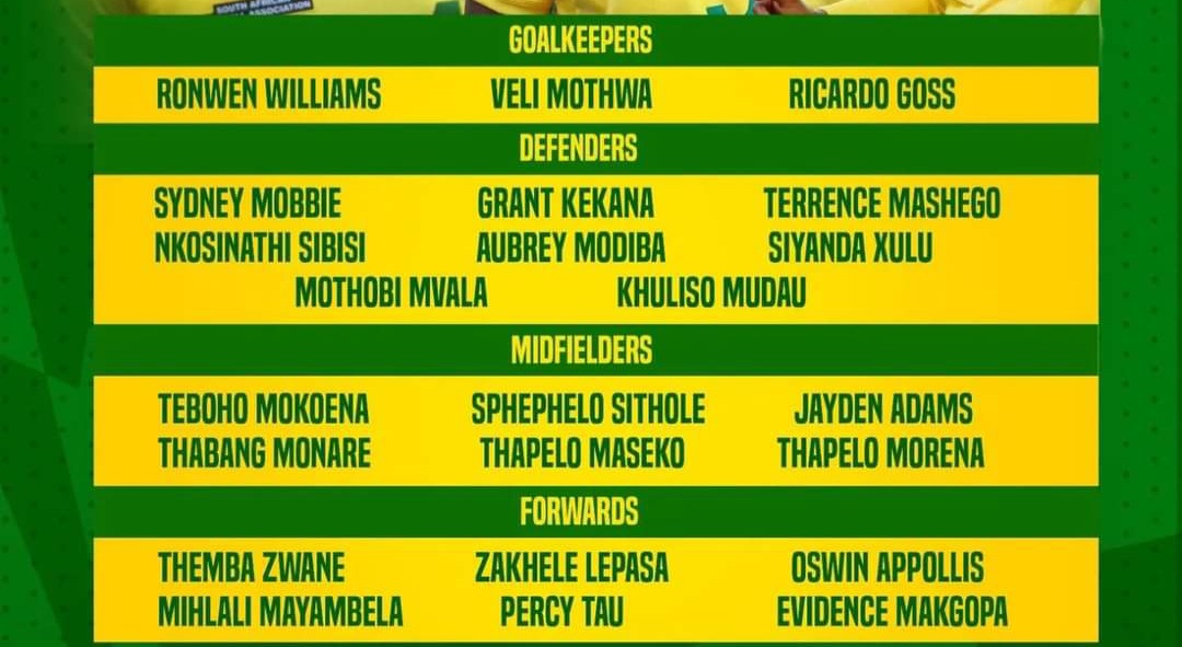 Bafana Bafana Afcon squad 2024 players Names magaribeipoa